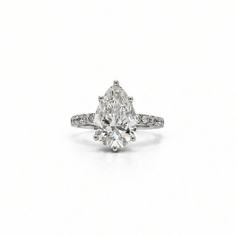 Pear-Shaped Minimalist Pavé Ring | Half Eternity Design |Lab-Grown Diamonds|solid gold