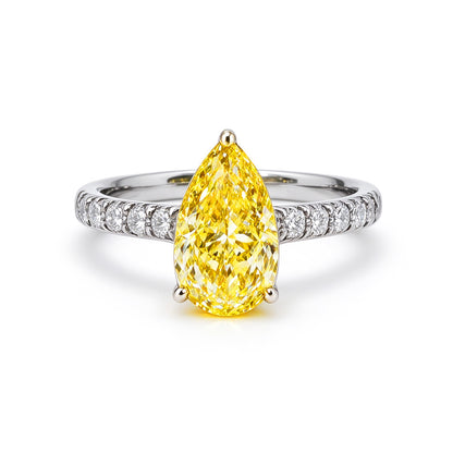 Yellow Pear Cut Ring | Lab-Grown Diamonds | Solid Gold |