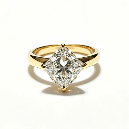 Princess-Shaped Solitaire Ring |Plain Band|Lab-Grown Diamonds|solid gold