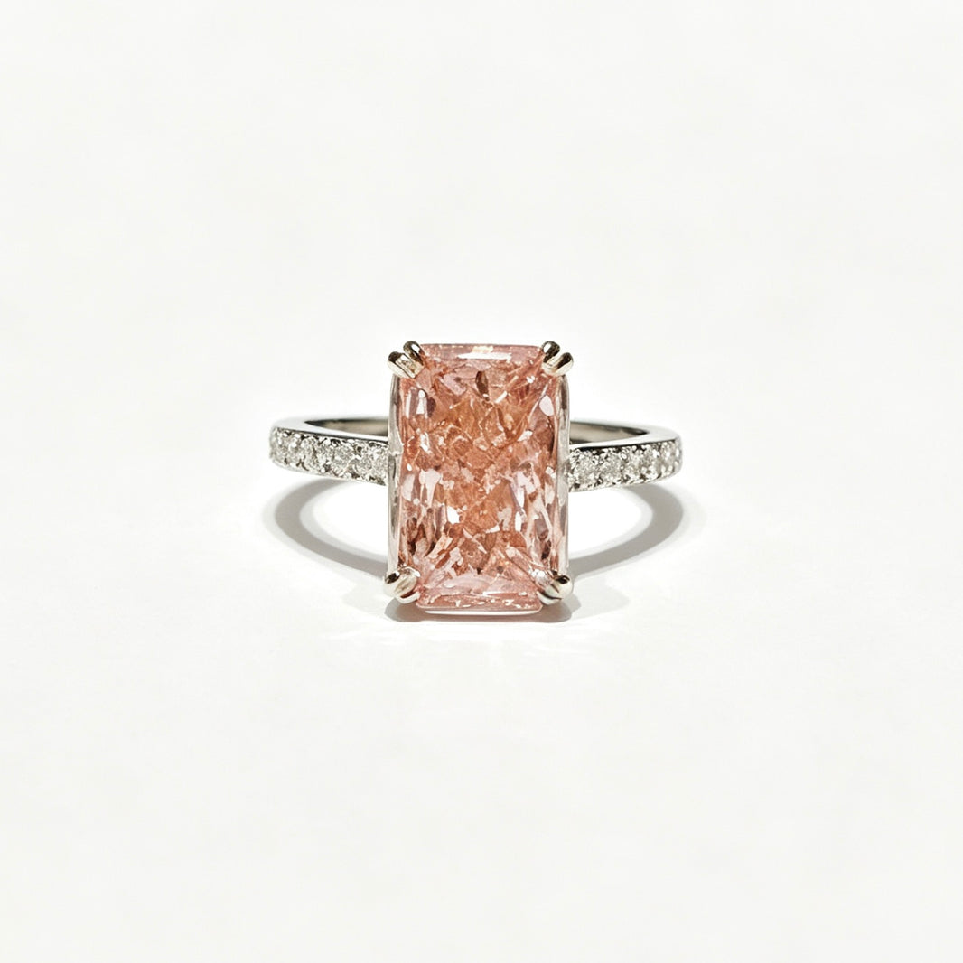 pink radiant-shaped Minimalist Pavé Ring| Half Eternity Design |Lab-Grown Diamonds|solid gold