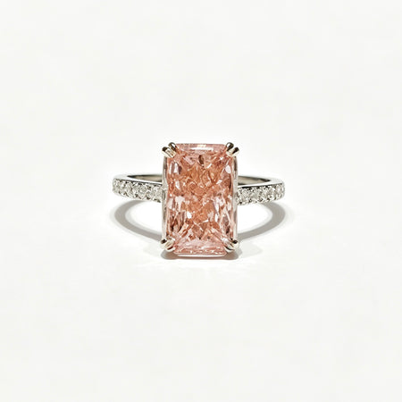 pink radiant-shaped Minimalist Pavé Ring| Half Eternity Design |Lab-Grown Diamonds|solid gold