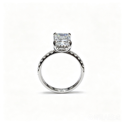 Emerald White Gold Ring | Lab-Grown Diamonds | Solid Gold | Pave Band