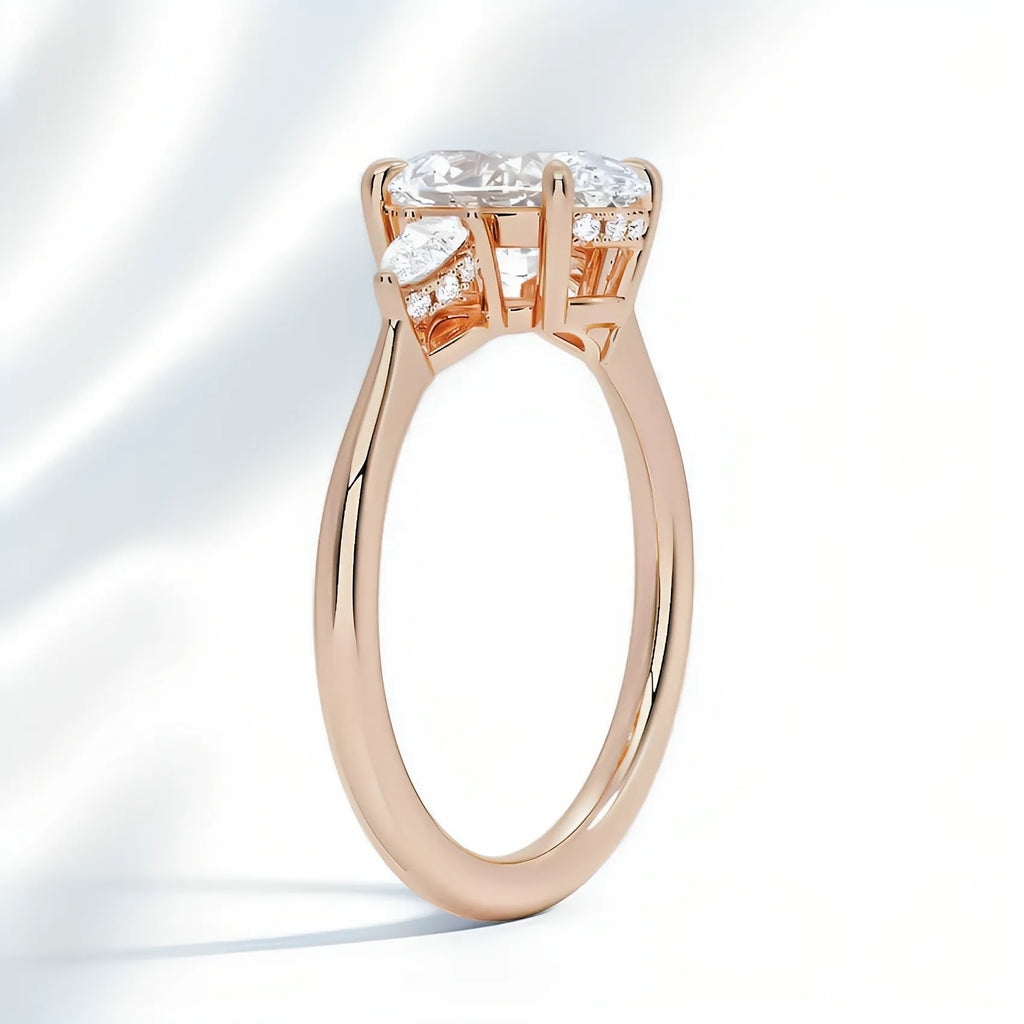 Oval Three-Stone & Hidden Halo Engagement Ring Setting|Price is for Setting Only