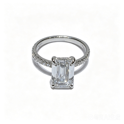 Emerald White Gold Ring | Lab-Grown Diamonds | Solid Gold | Pave Band