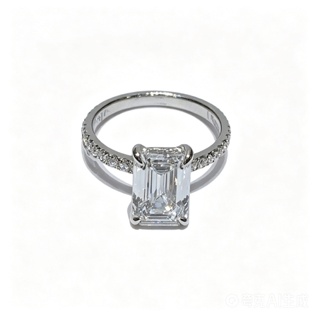 Emerald White Gold Ring | Lab-Grown Diamonds | Solid Gold | Pave Band
