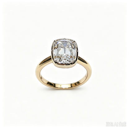 yellow gold ring | Lab-Grown Diamonds | solid gold bezel button back ring | old mine cut ring