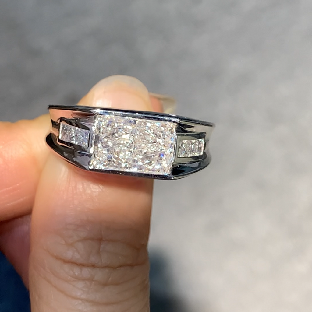 Custom Order: 3ct Radiant Cut Lab Diamond Man Ring