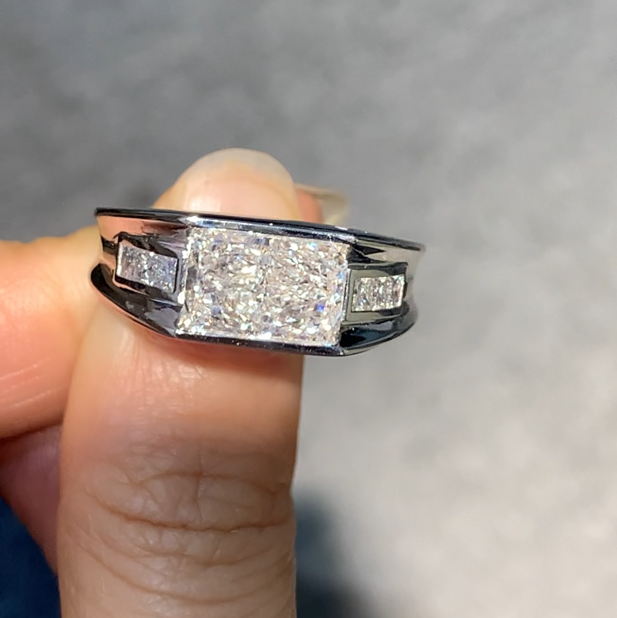 Custom Order: 3ct Radiant Cut Lab Diamond Man Ring