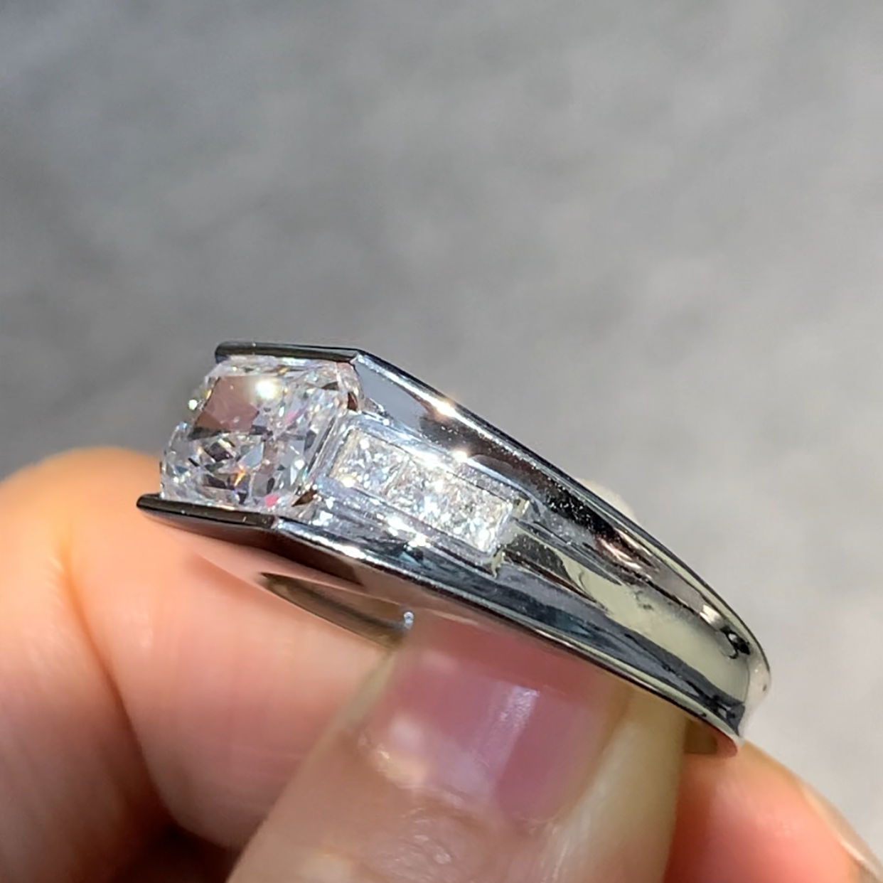 Custom Order: 3ct Radiant Cut Lab Diamond Man Ring