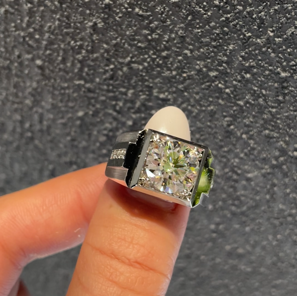 Custom Order: 3.11ct Round Cut Lab Diamond Man Ring in Platinum