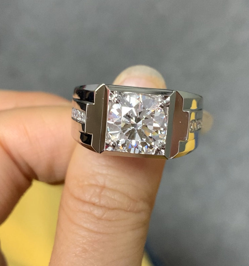 Custom Order: 3.11ct Round Cut Lab Diamond Man Ring in Platinum0287
