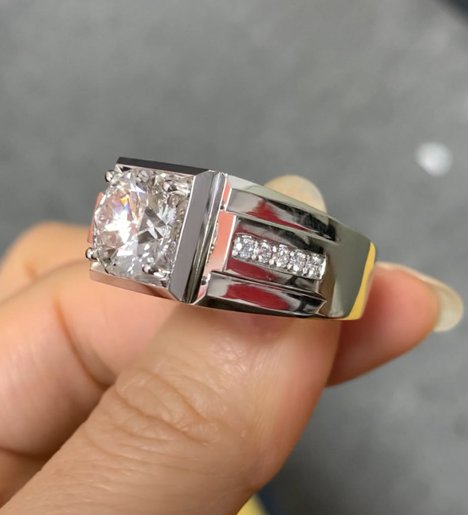 Custom Order: 3.11ct Round Cut Lab Diamond Man Ring in Platinum0287