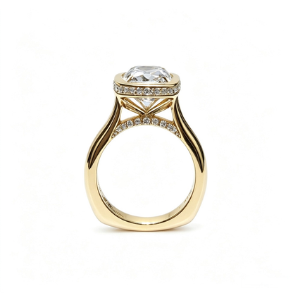 cushion yellow gold ring | Lab-Grown Diamonds | solid gold bezel ring