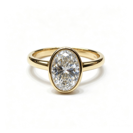 Oval yellow Gold Ring | Lab-Grown Diamonds | Bezel Set Solid Gold Engagement Ring