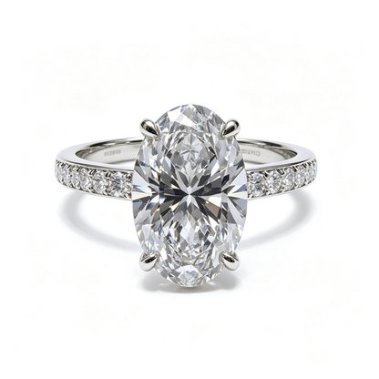 oval white gold ring | Lab-Grown Diamonds | solid gold | pave shank