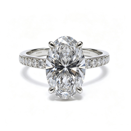 oval white gold ring | Lab-Grown Diamonds | solid gold | pave shank