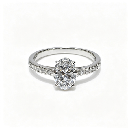 Oval White gold Ring | Lab-Grown Diamonds | Solid Gold | Luxury | Pave Shank