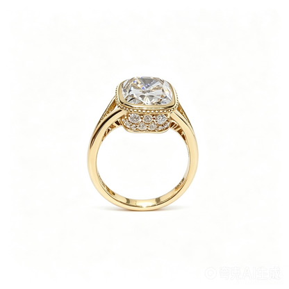 Yellow Gold Cushion Ring | Under Gallery Diamonds | Lab-Grown Diamonds | Solid Gold