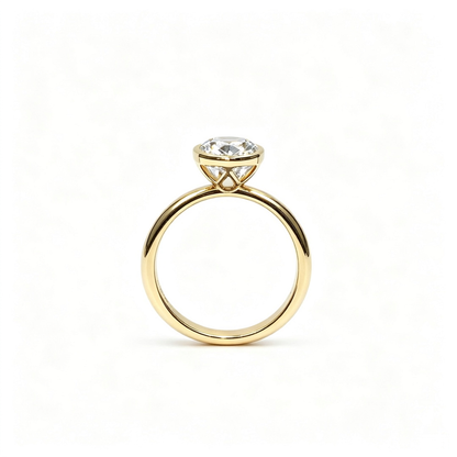 Oval yellow Gold Ring | Lab-Grown Diamonds | Bezel Set Solid Gold Engagement Ring