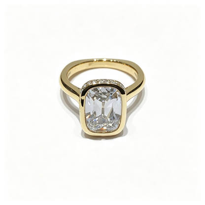 cushion yellow gold ring | Lab-Grown Diamonds | solid gold bezel ring