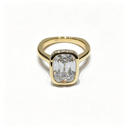 cushion yellow gold ring | Lab-Grown Diamonds | solid gold bezel ring