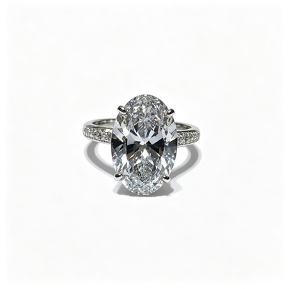 Oval White Gold Ring | Lab-Grown Diamonds | Solid Gold | Luxury | Pave Shank