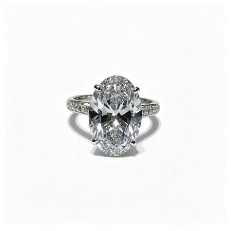 Oval White Gold Ring | Lab-Grown Diamonds | Solid Gold | Luxury | Pave Shank