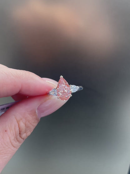Pink Pear Cut Ring | Lab-Grown Diamonds | Solid Gold |