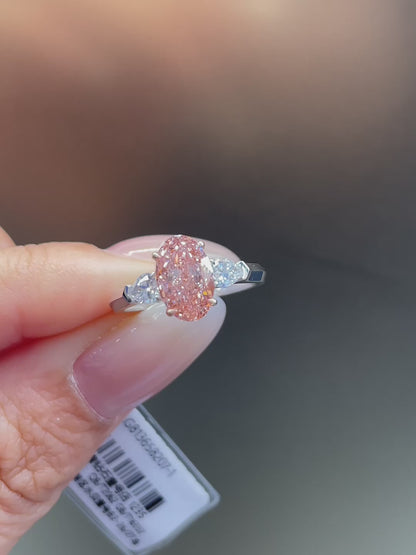 Pink Oval Cut Ring | Lab-Grown Diamonds | Solid Gold |